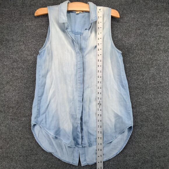 Cloth & Stone Denim Button Up Vest Womens Small Sleeveless Blue High Low Hem - Picture 3 of 12